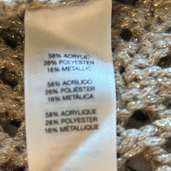 Chico’s tan open front sweater with interwoven gold metallic thread, size 2/M - Picture 7 of 9